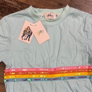 Lola + The Boys light blue with rainbow Sequin Stripe set